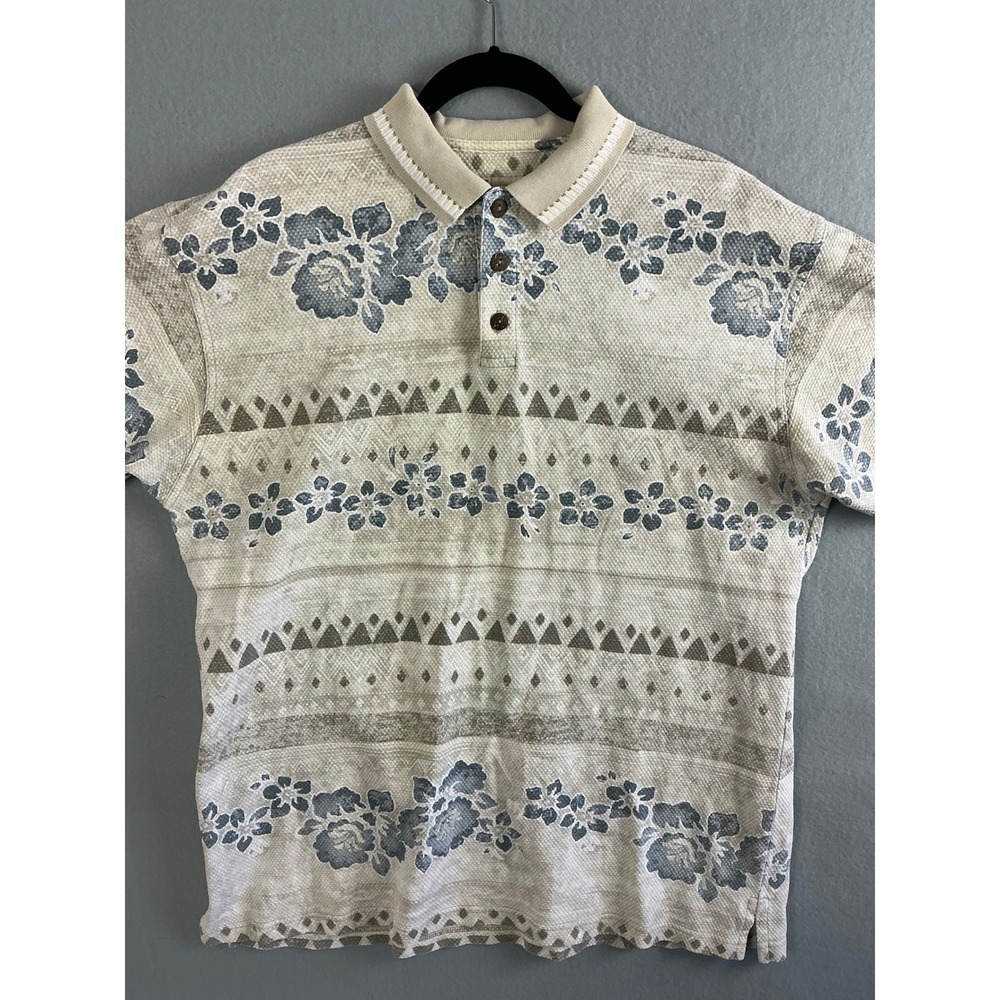 Kahala Polo Men's Medium Hawaiian Islands Polo Shirt Floral Print Cotton Vintage